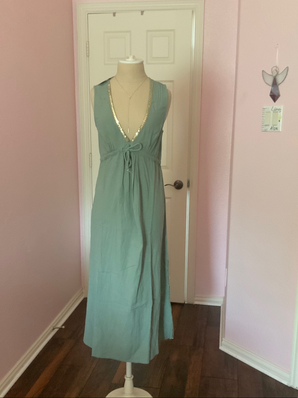 NATURAL LIFE Sage Green Maxi Dress with Sequin Trim